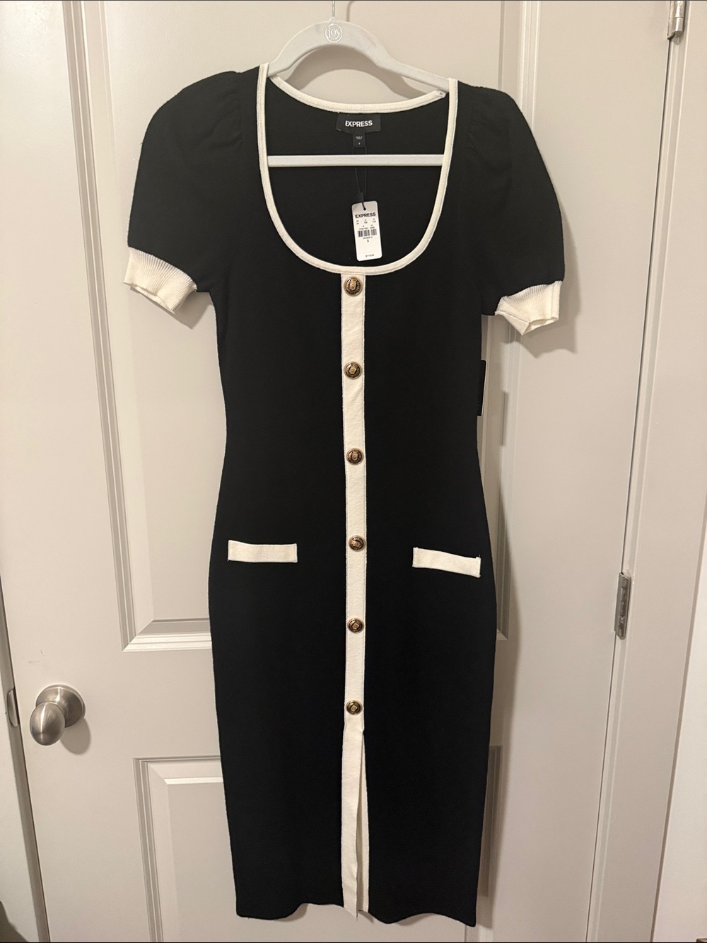 Express Black and White Midi Button-Front Knit Dress